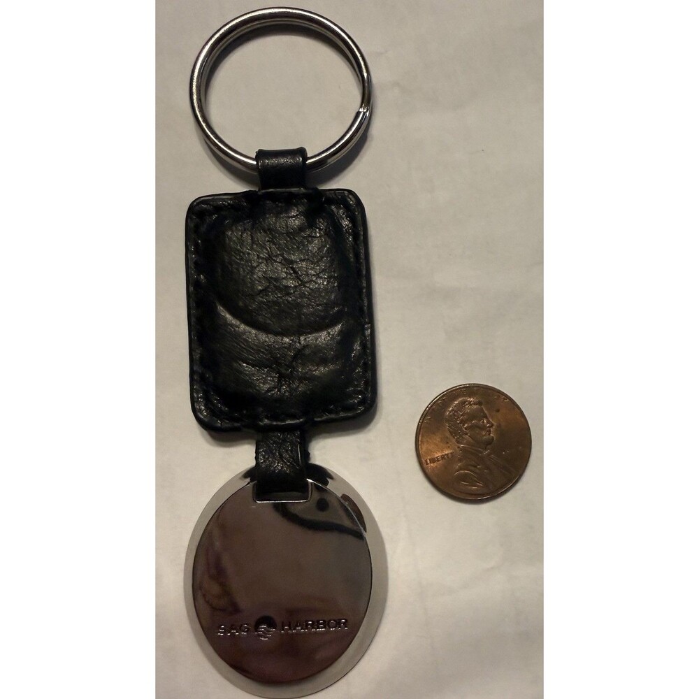 Vintage “Sag Harbor” Keychain Fob Black Leather Silver Read Long Island